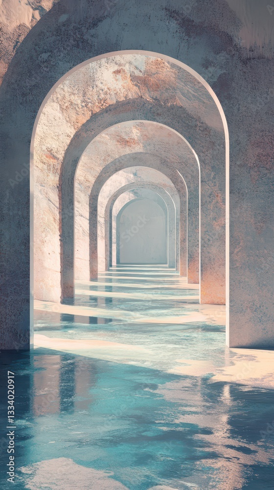 Fototapeta premium Overlapping pastel arches with delicate brush textures, creating a simple and organic aesthetic