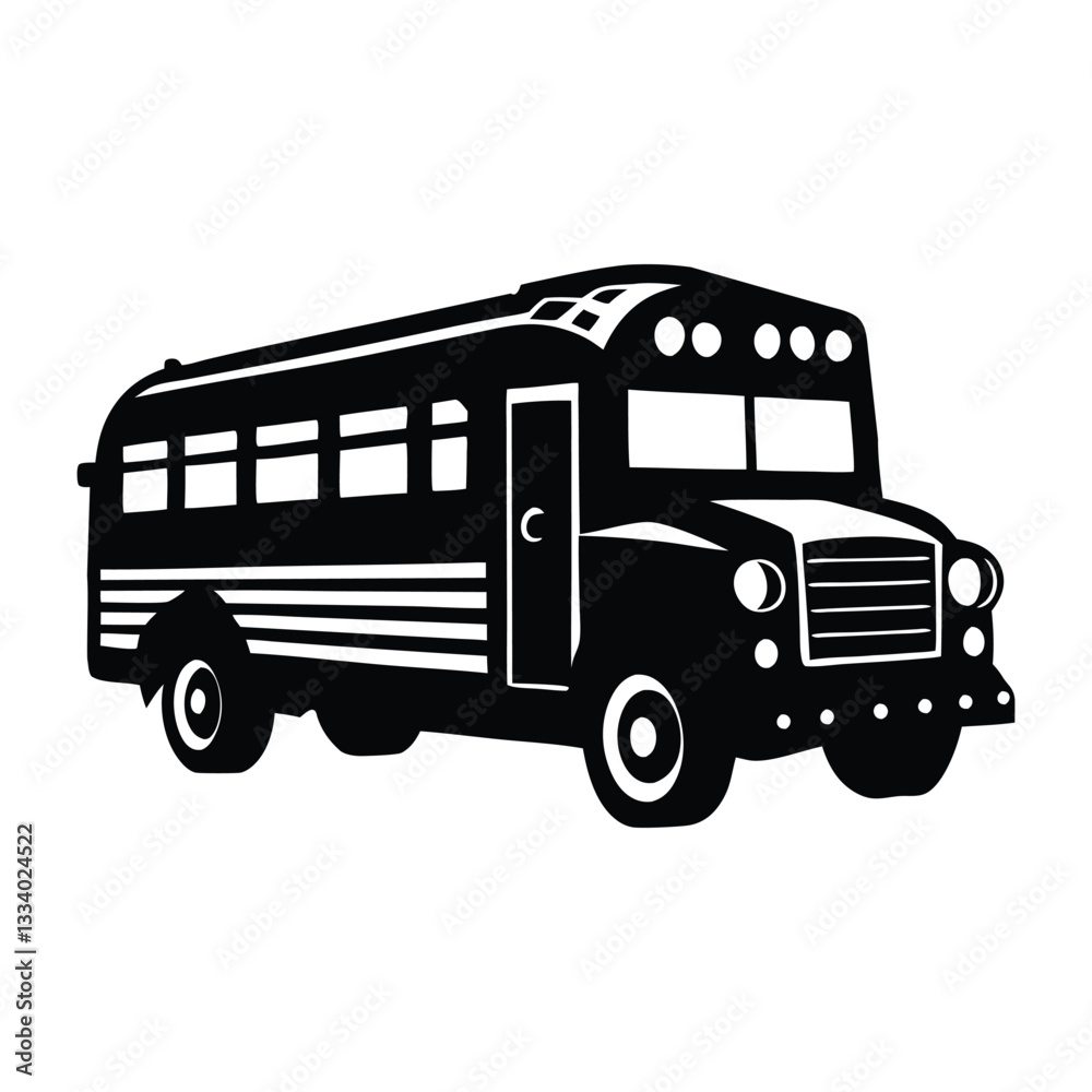School bus silhouette vector illustration, School bus design for back to school, preschool, 100 days of school, kindergarten, pre-k