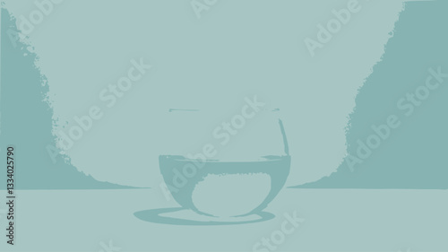 Close-up studio shot of a partially filled, clear glass of water sitting on a white surface against a light blue background. The glass is simple and transparent, showcasing the water's clarity.  A