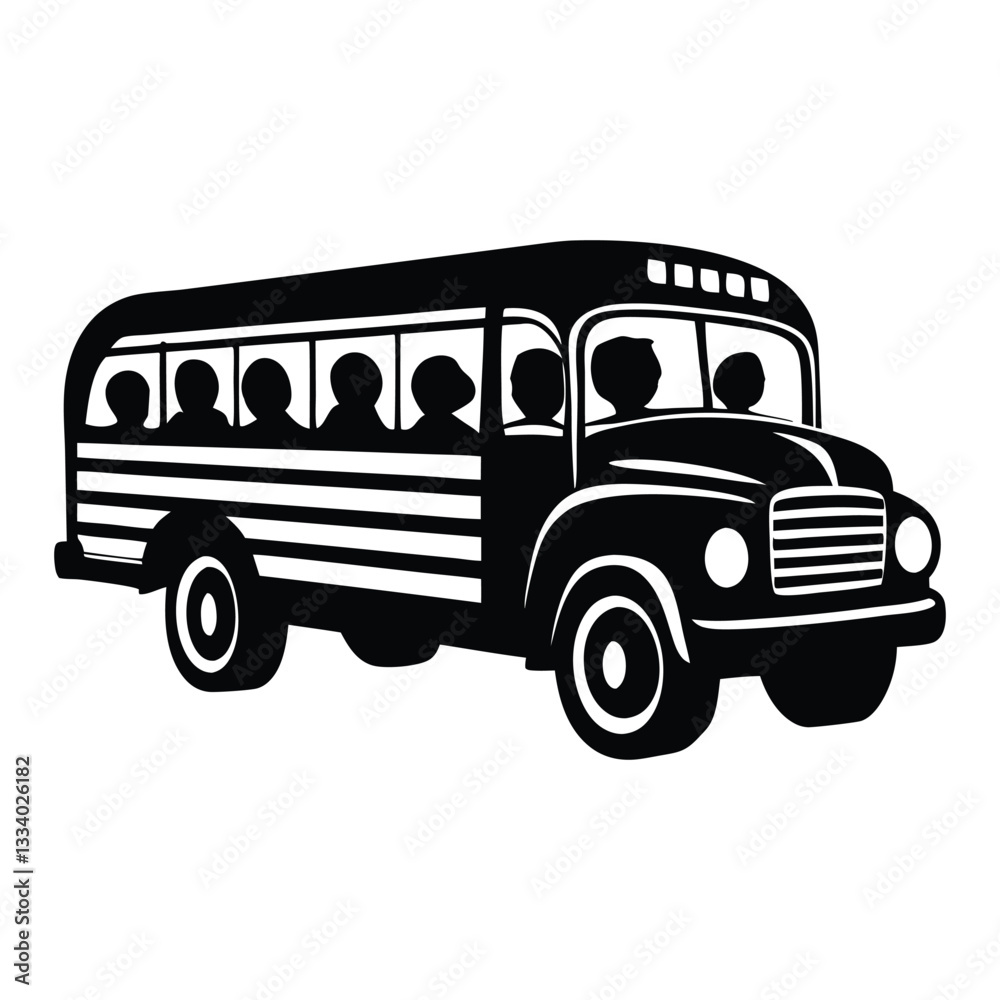 School bus silhouette vector illustration, School bus design for back to school, preschool, 100 days of school, kindergarten, pre-k