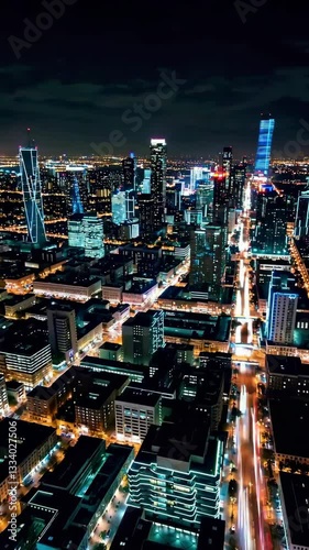 Wallpaper Mural Aerial night transition over illuminated cityscape with towering skyscrapers and busy streets Torontodigital.ca
