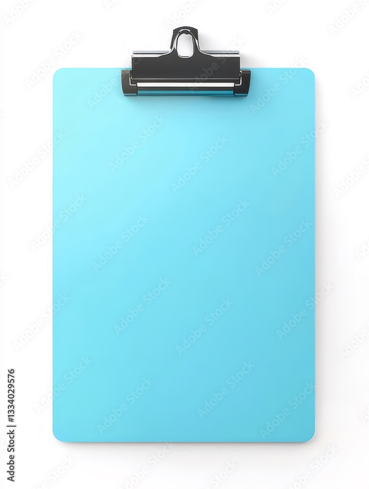 Light Blue Clipboard with Blank Paper on White Background Light Blue Clipboard with Blank Paper on White Background