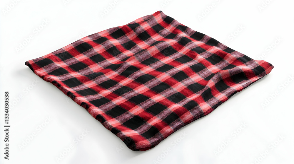 Red and black flannel fabric square on white background for apparel and crafts projects Red and black flannel fabric square on white background for apparel and crafts projects