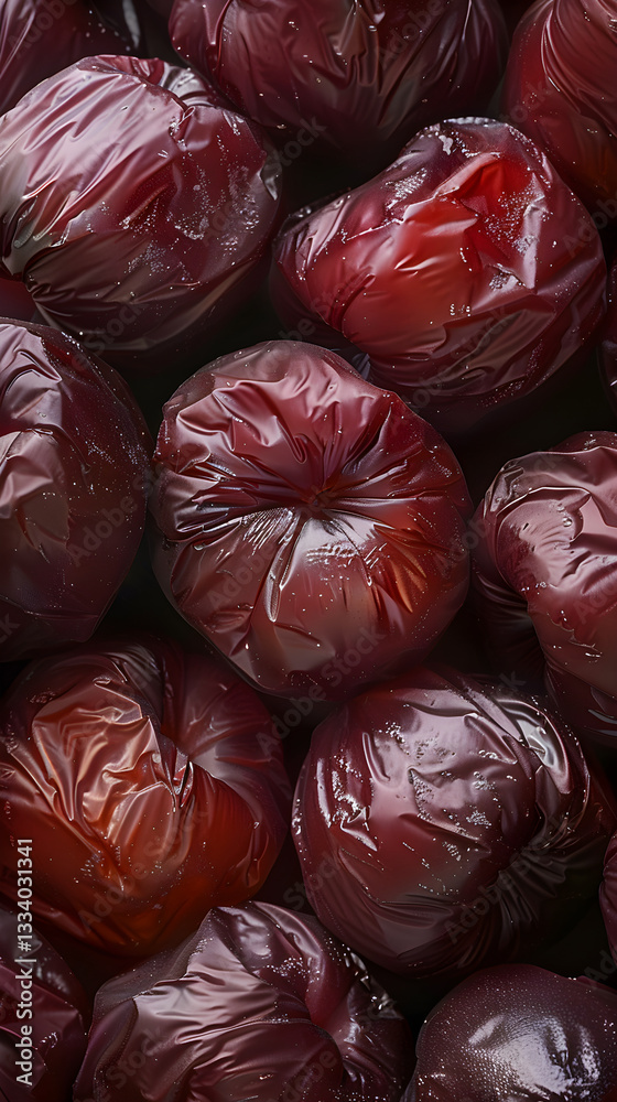Close-up View of Succulent Umeboshi Plums - A Japanese Delicacy Against a Dark Background Close-up View of Succulent Umeboshi Plums - A Japanese Delicacy Against a Dark Background