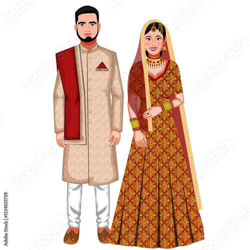 Indian Muslim Wedding Couple Vector Illustration