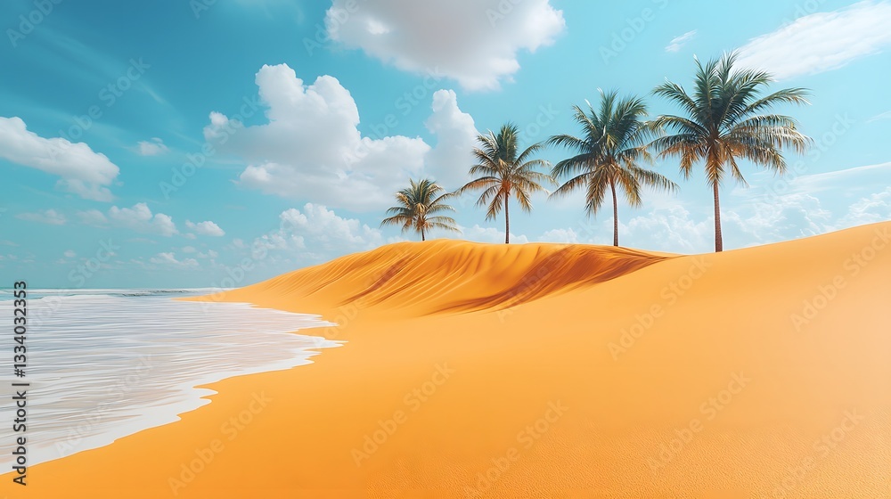 Golden Sand Tropical Beach with Palm Trees Under a Sunny Sky Golden Sand Tropical Beach with Palm Trees Under a Sunny Sky