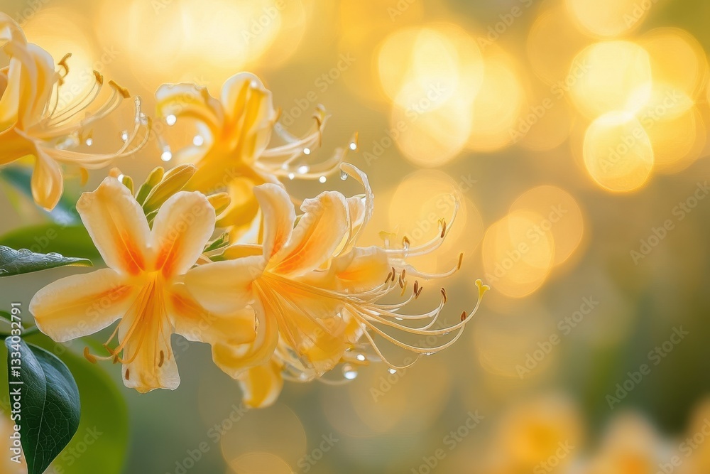 Fototapeta premium Golden Azalea Blooms in Soft Light Stunning floral beauty delicate petals nature photography