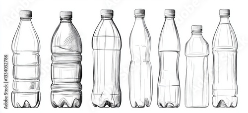 Hand-drawn illustration of various plastic bottles