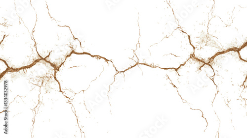 High-resolution image depicting a detailed texture of cracked white surface with thin, branching golden veins.  The cracks are irregular and vary in width and depth. The overall color palette is