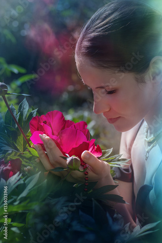 Holding a red Peony in Closeness
