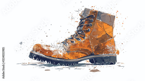 The image is a digital illustration of a brown boot rendered in a watercolor style.  The boot is depicted from a three-quarter perspective, angled slightly to the left.  The color palette is