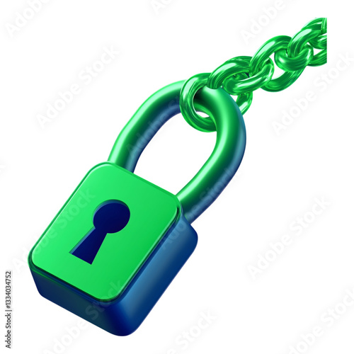 A visually striking image of a green padlock symbolizing security, featuring a sturdy chain and a key, representing trust in decentralized networks and personal safety.