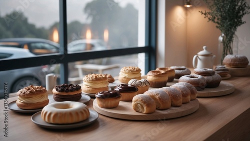 Artisan Bakery Display – Fresh Pastries & Donuts by the Window