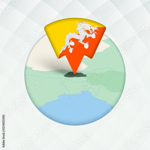 Bhutan Map Highlighted with Flag Marker.