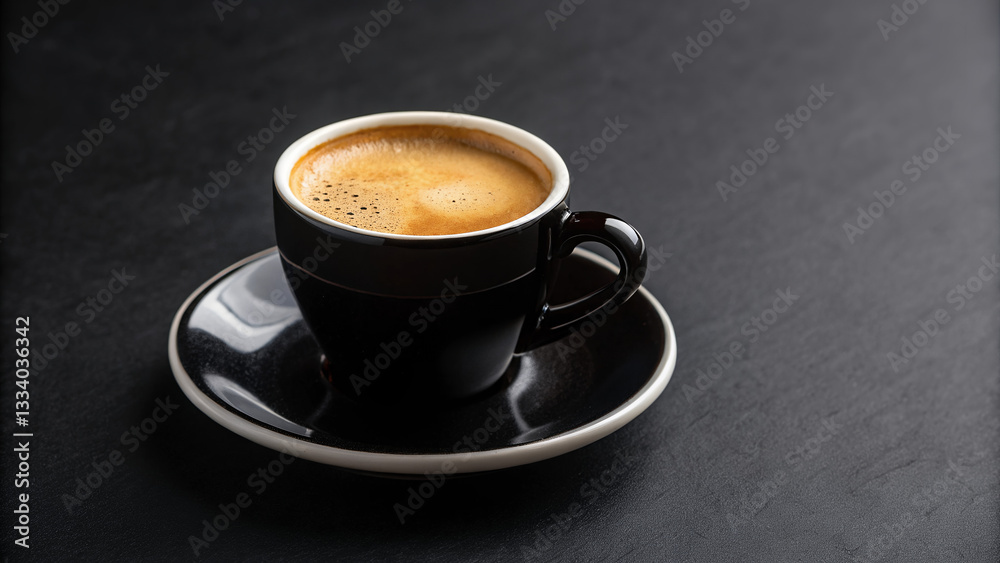 Black Coffee Cup with Espresso on Dark Background. Black Coffee Cup with Espresso on Dark Background.