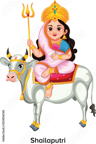 Maa Shailputri Worship on the First Day of Navratri Character Stock Vector (Royalty Free)