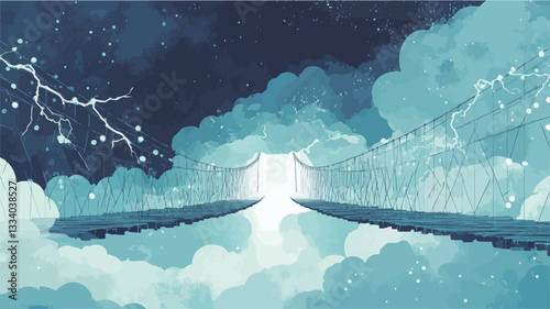 A digital painting or illustration depicting a surreal landscape. The artwork features a bright, glowing pathway extending from the foreground towards a central opening, seemingly leading into a