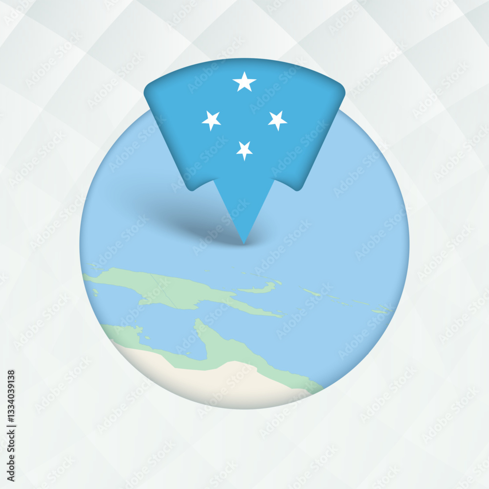 Micronesia Map Highlighted with Flag Marker. Micronesia Map Highlighted with Flag Marker.