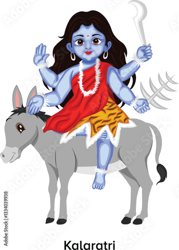 Maa Kalratri. Worship on the Seventh Day of Navratri Character Vector Illustration