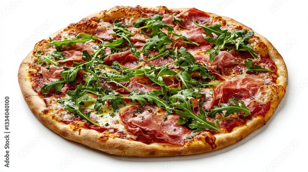 Gourmet pizza with ultra-crispy thin-crust topped with meat and fresh greens showcasing culinary excellence Gourmet pizza with ultra-crispy thin-crust topped with meat and fresh greens showcasing culinary excellence