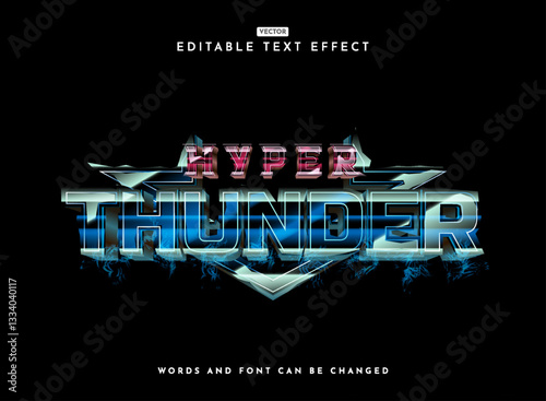 hyper thunder modern neon electric glow shiny 3d text effect template with blue bolt