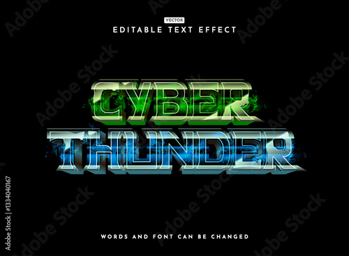 cyber thunder modern neon electric glow shiny 3d text effect template