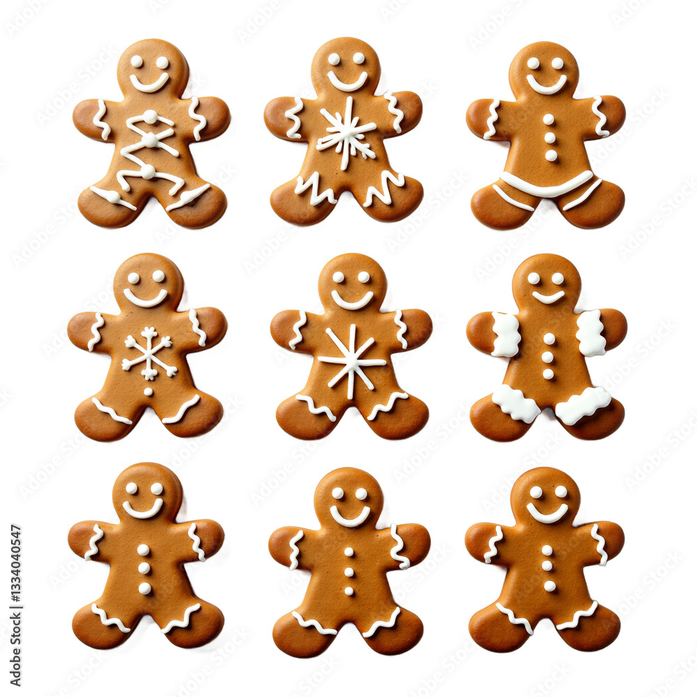 Festive gingerbread man cookies isolated on transparent background. Perfect for holiday designs, Christmas baking, food blogs and festive promotions. Festive gingerbread man cookies isolated on transparent background. Perfect for holiday designs, Christmas baking, food blogs and festive promotions.