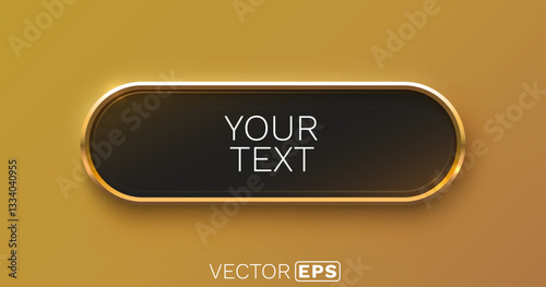 Golden frame label, event bar button, gold signboard. Vector illustration