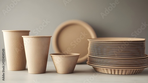 Ecofriendly disposable cups plates bowls sustainable party supplies food kraft paper brown