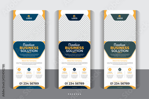 Unique layout Large size vertical display banner, Modern and stylish rollup banner design, modern creative rollup, unique pull up banner template design.
