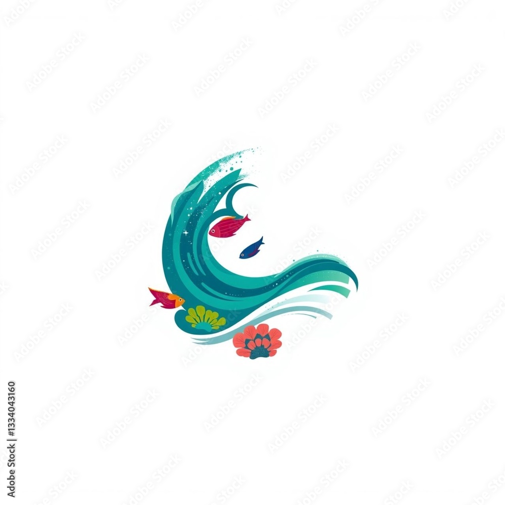 Fototapeta premium Waves and Fish Illustration