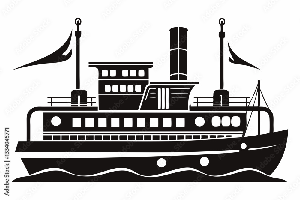 Fototapeta premium electric steamer line art silhouette vector illustration