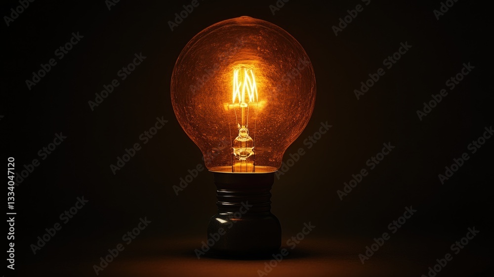 A single glowing light bulb in darkness, often used for ambiance or lighting effects A single glowing light bulb in darkness, often used for ambiance or lighting effects