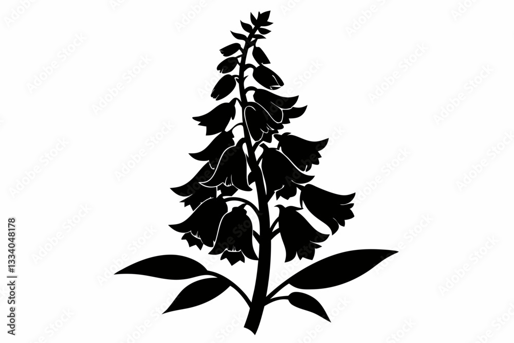 Fototapeta premium foxglove flower line art silhouette vector illustration