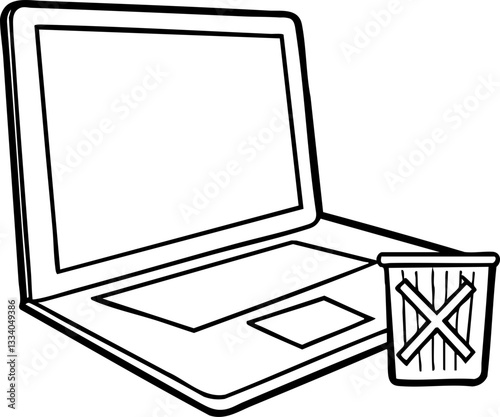 Laptop with a trash bin, suggesting digital decluttering or device management.