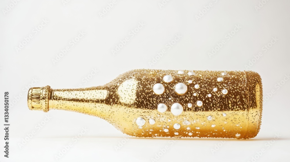 Fototapeta premium A decorative golden bottle embellished with pearlescent spheres and details