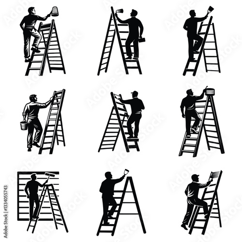 Painter silhouette, A painter is painting a picture on a wall silhouette vector