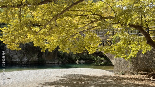 Fototapeta Naklejka Na Ścianę i Meble -  Traditional Papigko village with stone buildings, narrow streets and mountain nature.