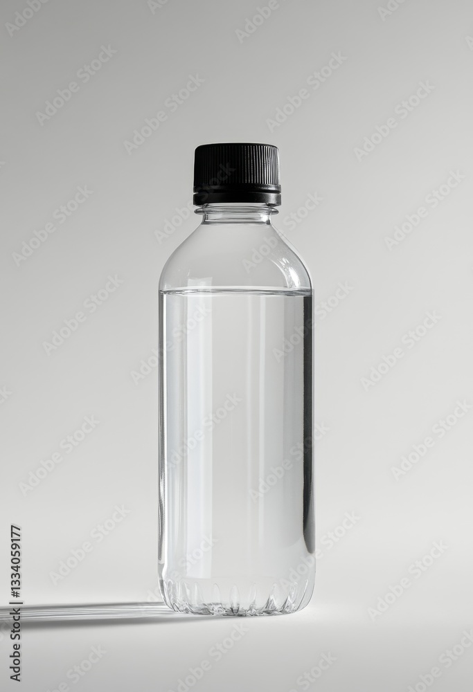 Empty clear plastic water bottle mockup on light gray background (1) Empty clear plastic water bottle mockup on light gray background (1)
