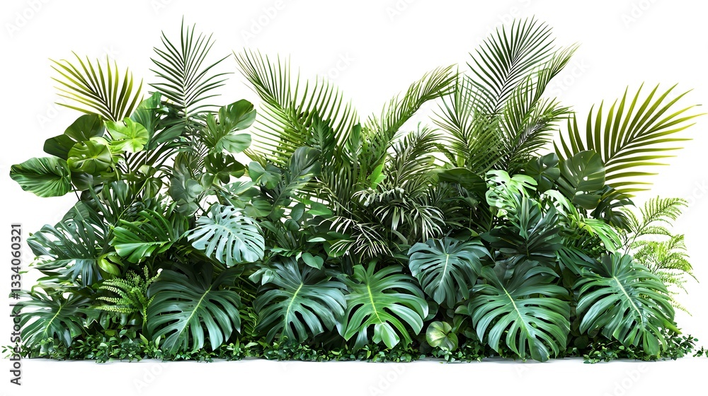 A lush tropical foliage background with diverse greenery A lush tropical foliage background with diverse greenery