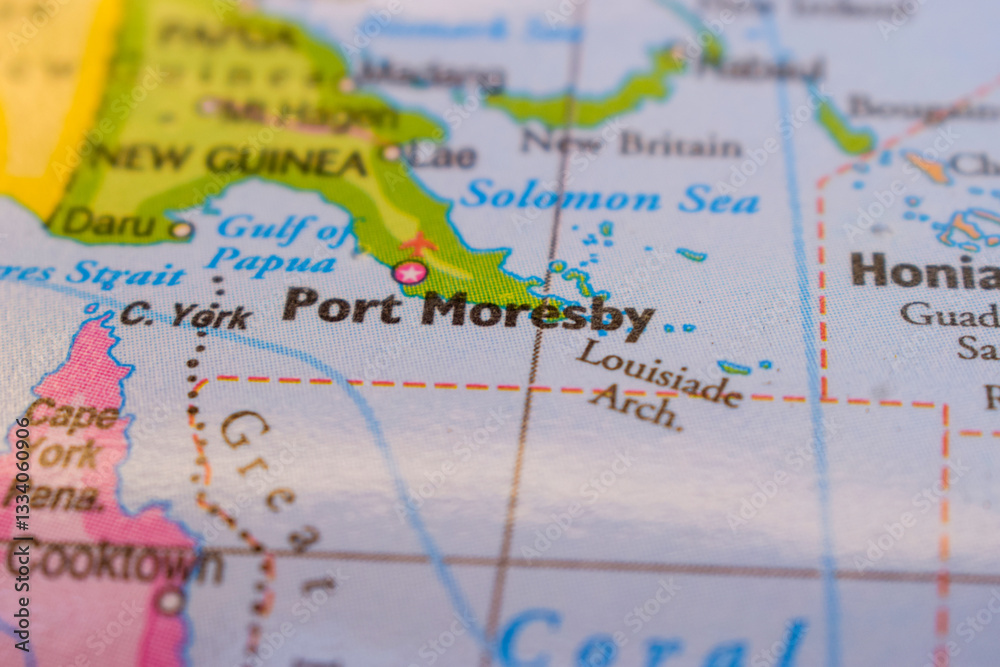 Naklejka premium Port Moresby On The World Map-Geo Political Map