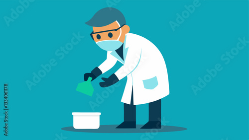 Protective Gear Depict the investigator dressed in a lab coat gloves and safety goggles ensuring their personal safety while collecting evidence.