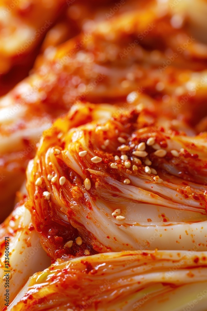 Freshly made kimchi with glowing probiotic particles in warm lighting Freshly made kimchi with glowing probiotic particles in warm lighting