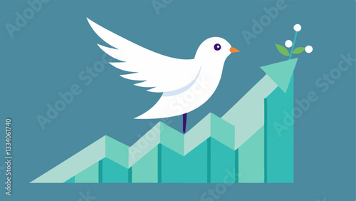 Doves and Stocks A peaceful dove perched on a rising stock chart symbolizing how peace negotiations and resolutions can positively affect investor confidence and stock market