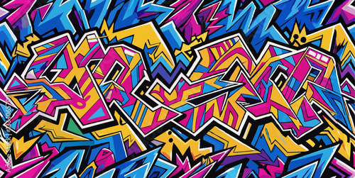 Abstract Graffiti Art with Geometric Shapes and Vivid Colors.