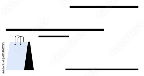 Simple shopping bag alongside clean horizontal lines evokes themes of retail, commerce, modern design, and functionality. Ideal for shopping, e-commerce, business, branding, retail strategy