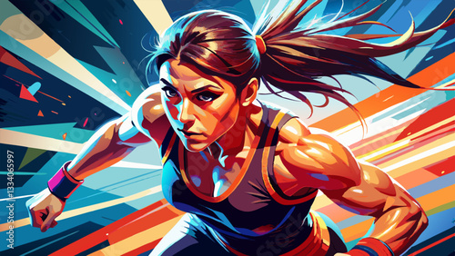 Powerful Athletic Woman Running with Speed and Agility.