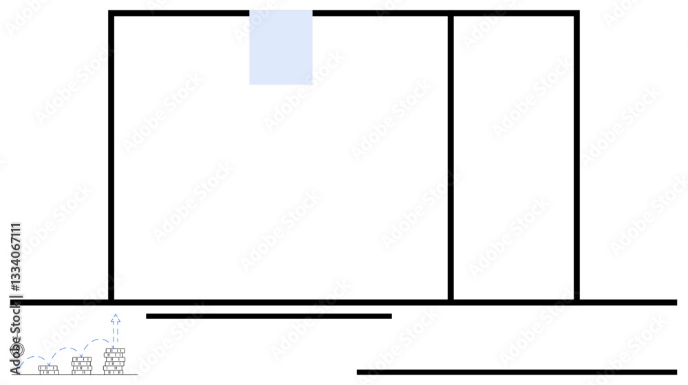 Outline of a warehouse with compartments and a focus on structural planning. Included are loading area, storage sections, and illustrative inventory placement. Ideal for logistics, warehouse Outline of a warehouse with compartments and a focus on structural planning. Included are loading area, storage sections, and illustrative inventory placement. Ideal for logistics, warehouse