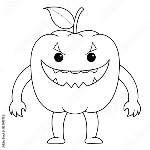A cartoonish bell pepper monster with a threatening expression, ready for Halloween