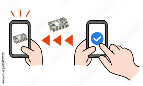 スマートフォンでのネット送金のベクターイラスト